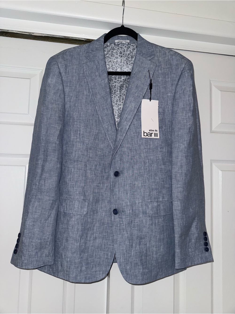 Bar III Mens Blue Slim Fit 100% Linen Suit Jacket 40R NWT